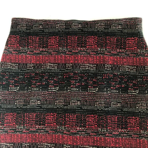 Vintage Art Deco Pull-On Midi Knit Pencil Skirt Geometric Red + Black Sz OS - Picture 3 of 6